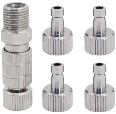 Kit d'Adaptateur de Déconnexion Rapide pour Aérographe, Ensemble de 5 Pièces avec Connecteurs Mâles et Femelles de 1/8 Pouce, Valve de Contrôle Réglable, Accessoires pour Aérographes et Compresseurs