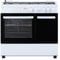 Svan Cocina Gas Butano 5 Zonas de Cocción, Horno 55 L, Blanco SKGW5901PB. Control Manual, Quemador WOK triple llama, 2 Programas, Compartimento Bombona, Cristal en Puerta de Doble Capa, Tapa Abatible