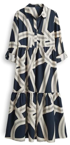 OPUS Damen Midikleid | WERANO Lane Printkleid aus nachhaltiger Baumwolle Coal Blue, 36