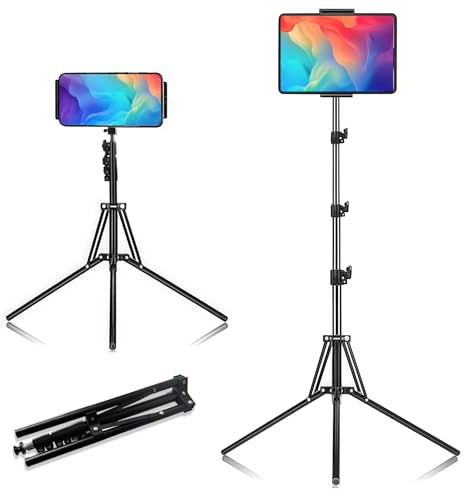Scalable Tripod Mobile Tablet Floor Stand, 65in Tablet Stand with 360° Ball Head, Multi functional and portable, adjustable fixture+storage bag, suitable for photography, live streaming etc