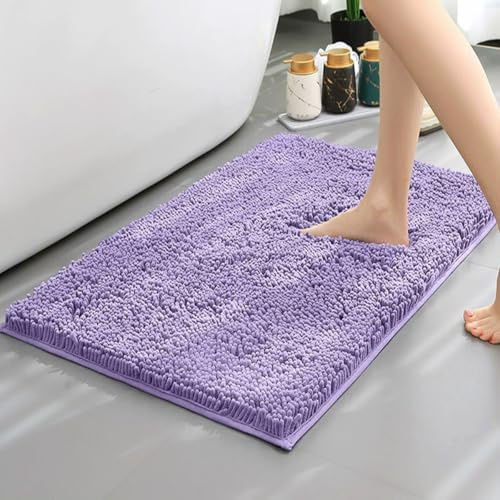 Mozzeilee Badematte, rutschfest, Chenille, extra weich, flauschiger Badteppich für Dusche und Badewanne, langlebig, Anti-Schimmel, Badezimmermatten, Wasseraufnahme, Badematte, Fußbodenmatte (lila, 80