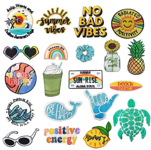 VSCO Vintage-Aufnäher zum Aufbügeln oder Aufnähen, bestickte Applikation, niedliche hawaiianische Aufkleber für Rucksäcke, Hosen, Kleidung, Jeans, Kleid, Westen, Mantel, Uniformen, Hüte