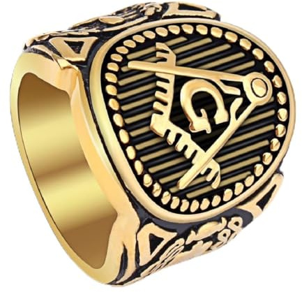Fachoice Antiker Freimaurer Streifen-Ring fur Herren Gold Freimaurer Kellenring Jahrgang Klassischer Meister-Maurer-Schmuck