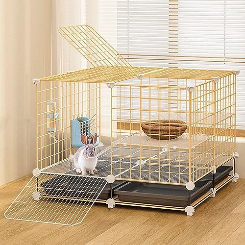 Jaula for Conejos con Forma de casa, Bandeja extraíble por Delante y por detrás, caseta de Metal for 1 o 2 Gatos y Hurones.