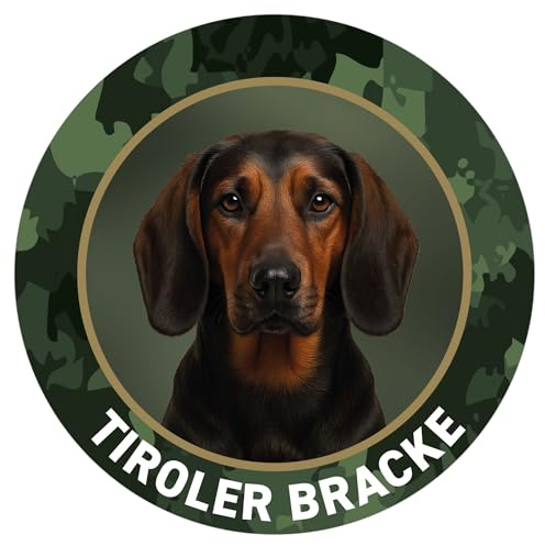 TIROLER BRACKE Aufkleber - Jagdhund Premium Autoaufkleber, Sticker für Auto, Pkw, Kfz, Kofferraum oder Autoscheibe - mit Hunde und Jagdhundemotiven, Ø 10 cm - Made in Germany