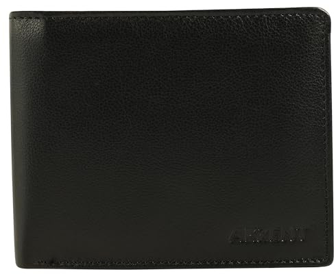 Akzent Geldbörse für Herren aus Leder in Schwarz, Geldbeutel mit Druckknopf in 10 x 12,5 x 2 cm