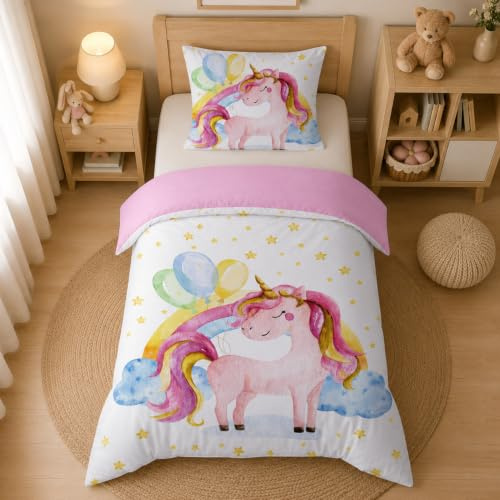 ZTYROLJ Kinderbettwäsche 135x200cm fur Mädchen Kinder, Einhorn Motiv Bettwäsche Sets mit Reißverschlu, Weich Mikrofaser Bettbezug und 1 Kissenbezüge 80x80cm