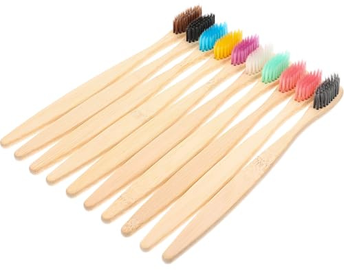 Abaodam Lot de 10 Brosses à Dents en Charbon de Bambou, Poils Souples Nettoyage Doux, Hygiène Buccale Quotidienne Voyages Couleur Aléatoire