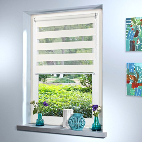 Doppelrollo nach Maß, Maßanfertigung Klemmfix nach Maß zum klemmen ohne bohren klemm Duo Rollo Rollo nach Maß, für Fenster und Türen, Klemmfix ohne Bohren (140cm Höhe x 130cm Breite / Off White)