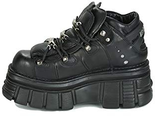New Rock Stivali Unisex in Vera Pelle Nera con Lacci M-106-C66