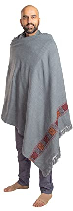 Om Shanti Crafts Meditationsschal oder Decke, vegane Wollwickel, Oversize-Tuch, indische Decke, Unisex, GRAU, 7' X 3.5'