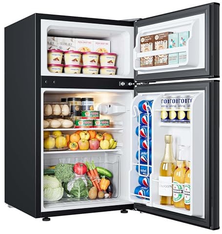 EUHOMY 3.2 Cu.Ft Mini Fridge with Freezer, Single Door Compact Refrigerator, Adjustable Thermostat, Mini Refrigerator Energy Saving, Small fridge for Bedroom, Dorm, Office, New Black