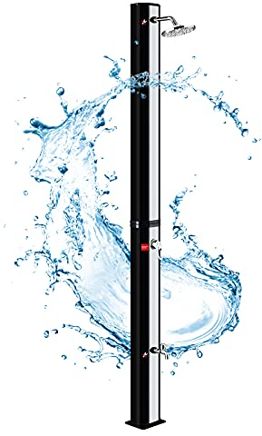AufuN Gartendusche Solar Aussendusche 40 Liter Solardusche Warmes Wasser max. 60°C, Außendusche Pooldusche mit Duschkopf Für handelsübliche Gartenschläuche geeignet, Schwarz+Silber