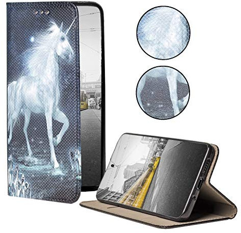 KX-Mobile Hülle für iPhone 6 / 6s Handyhülle Motiv 1470 Einhorn Pferd Fantasy Blau Weiß Premium Smart aus Kunstleder einseitig Bedruckt HandyCover Handyhülle für iPhone 6 / 6s Hülle