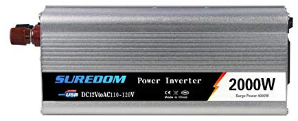 Inversor De Corriente 2000W Transformador Convertidor Automotriz 12V A 220V Fuente De Alimentación De Viaje para Computadora Portátil,Cámara,Teléfono Inteligente-12V