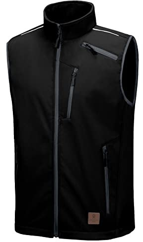Little Donkey Andy Softshellweste Herren Fleece gefütterte Winddichte Ärmellose Jacke Leichte Outdoor Laufweste zum Wandern Reisen Golf Laufen, Schwarz XXL