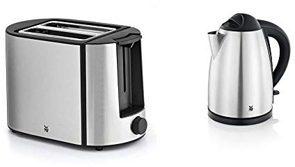 WMF Bueno Pro Toaster Edelstahl, 2 Scheiben, 6 Bräunungsstufen, 870 W & Wasserkocher 1,7l, Elektrisch Mit Kalkfilter, 2400 W, Matt