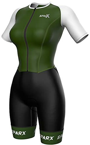 Sparx Sports Aero Triathlon Suit Women Short Sleeve Tri Suit Women Running Swimming Cycling Skinsuit (Olive, M)