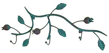TentHome - Perchero de pared vintage de granada y hoja percheros con 3 ganchos de hierro verde para dormitorio