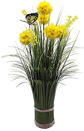HASWITDA Artificial Faux Floral Grass Bouquet Small Fake Flower Plant Arrangements Free Standing Table Centrepiece Decoration Outdoor Garden Indoor Home Office Hotel Party Wedding Ornament Yellow