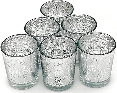 Floralcraft Cylinder Glass Votive Candle Holders - Silver (Pack of 6), Speckled Stylish Tealight Holder for Table Centerpiece Gift Home Party Wedding Decorations