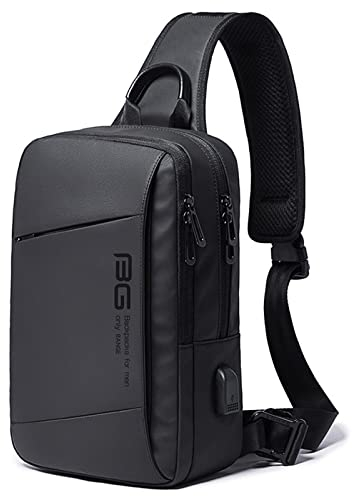OZUKO Schultertasche Herren Brusttasche Sling Bag Men Rucksack eine Schulter Sling Rucksack Wasserdichte Umhängetaschen mit USB für Arbeit Reisen Wandern (Schwarz 2)