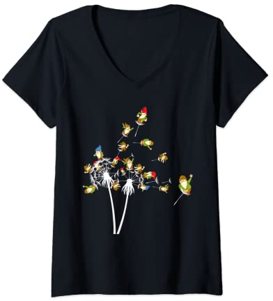 Damen Garten Zwerg Gärtner Lustiges Pusteblume Gartenzwerg T-Shirt mit V-Ausschnitt