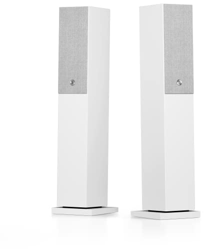 Audio Pro Pareja de Altavoces de Pie Estéreos Multiroom Inalámbricos con WiFi, AirPlay2, Google Cast, Spotify Connect, Bluetooth y HiFi - 2 Speakers Potentes para Música y Audio TV A38 - Blanco