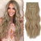 FESHFEN Clip in Extensions, 4PCS 50 cm Voller Kopf Haarverlängerungen mit Clips Synthetik Gewellte Haarextension Dunkelgoldene Mix-Beigeblond Wavy Haar Extensions Clip in Haarteil für Frauen, 180g