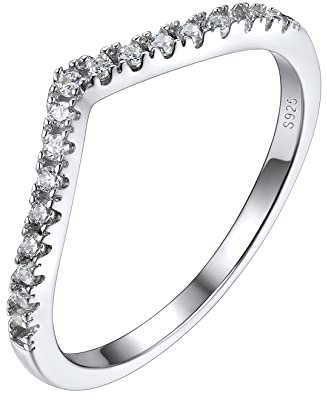 Silvora Glücklicher Wishbone Ring für Damen Frauen S925 Silber Schlichter Zirkon Wunsch Ring Schmaler Stapelbarer V-Form Wish Ring in Silber Ringgröße 54（17.3）