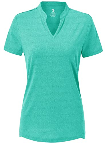 donhobo Damen T-Shirt Yoga Fitness Sportshirt Training Jogging Running Shirt Kurzarm V-Ausschnitt Oberteile Sportbekleidung Tops (Hellblau, XXL)