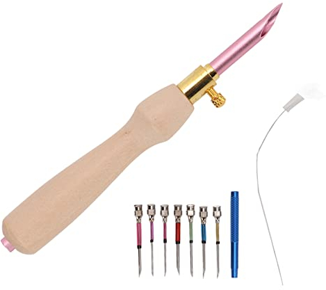 Cyrank 10 STÜCK Punch Needle Stickerei Kits, Stanznadel Set, Punch Needle Set, Einstellbares Punch Needle Tool, Stickstift mit Holzgriff für Punch Needle Kits Erwachsene Anfänger DIY Nähen Stickerei