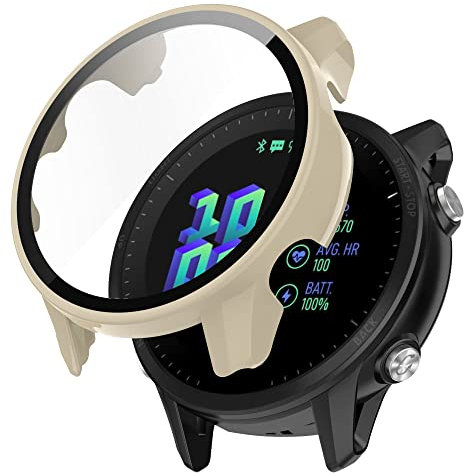 BoLuo Pellicola Custodia per Garmin Forerunner 955 con Pellicola Temperata, Morbida Plating PC Protettivo Case Skins Copertura Shell per Garmin Forerunner 955 Watch Accessories (beige)
