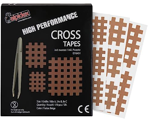 ALPIDEX Cross Tape 170 Stück - Größe A.B und C - beige - Gitter Tapes Gitterpflaster Pflaster mit antistatischer Pinzette Gittertape Wasserfest Starker Kleber Mixbox