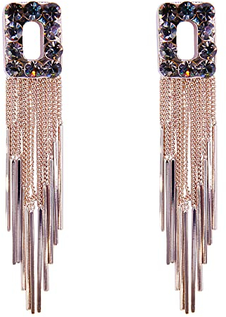 BiBeary Quasten Anhänger Ohrringe Damen Ohrhänger lang Hängeohrringe Linear Tropfen Bohemien Quadrat Fringe Chain Party Austrian Kristall 925 Sterling Silber Stecker