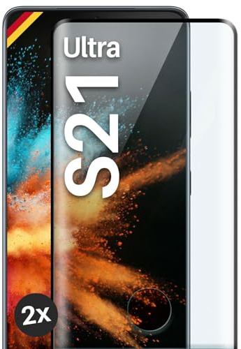 moex CurveProtect für Samsung Galaxy S21 Ultra Panzer Schutzglas, Full Screen Schutzfolie randlos, ganzer Bildschirm komplett abgedeckt, Panzerfolie Curved 3D Glas Folie, Schwarz 2 Stück
