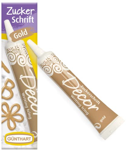 Günthart BackDecor 25 gr Zuckerschrift GOLD für jegliche Süßspeisen in goldener Farbe aus Zucker für schöne Schriftzüge und Muster, 1er Pack (25 gr)