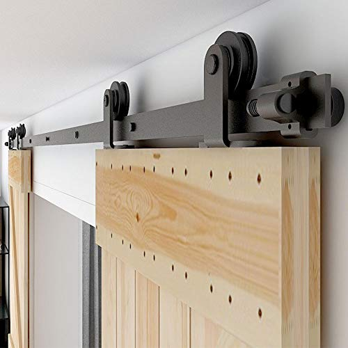 Binario per Porta Scorrevole Doppia 295cm Kit Porta Scorrevole Nera per 2 Porte Scorrevoli Interno Esterno Muro 73cm Larga, Piccola Ruota T-forma