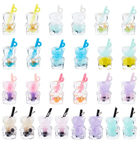 SUNNYCLUE 1 Box 52 Stück 13Stile Boba Tea Charms Milchtee Obst Bubble Tea Charm Harz Bär Tier 3D Flaschenimitat Charms Für Schmuckherstellung Charms Ohrring Halskette Armband Schlüsselanhänger Zubehör