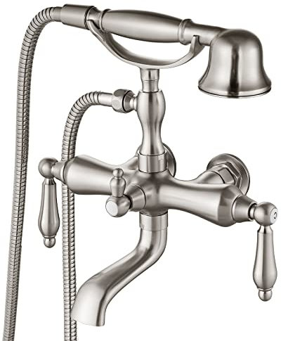 Aolemi Clawfoot Rubinetto per vasca da bagno con beccuccio girevole in nichel spazzolato Kit doccia con doccetta a mano Spruzzatore a doppia leva Rubinetto miscelatore per lavabo 3-3/8 pollici Set di