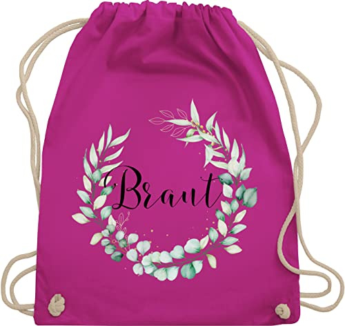 Shirtracer Turnbeutel Rucksack - JGA Junggesellenabschied Frauen - Braut - Blumenkranz Eukalyptus - Unisize - Fuchsia - baumwolle brauttaschen bachelorette party beutel junggesellinnenabschied outfit