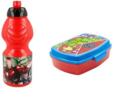 ALMACENESADAN, 4940, Pack vuelta al cole Avengers, Los vengadores; compuesto por Botella sport 400ml y sandwichera rectangular multicolor, productos reutilizables, sin BPA