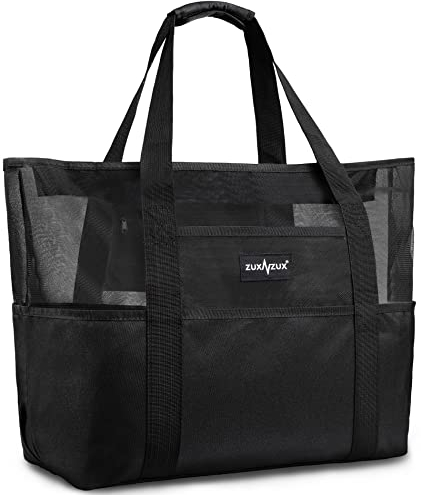 ZUXNZUX Strandtasche XXL Familie, Mesh Strandtasche mit Reißverschluss, Groß Faltbar Ultraleicht Badetasche Sandkontrolle, Tasche Schwimmtasche Damen Shopper Herren für Sommer Strand Urlaub