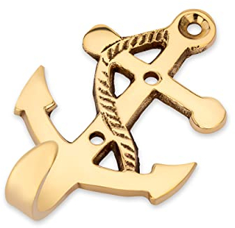 NKlaus 11599 Maritime Hook Anchor 4 x 7 cm Brass Gold Wall Hook Door Hook Clothes Hook