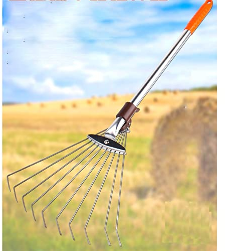 Teleskop-Rechen aus Metall, Verstellbarer, zusammenklappbarer Laubrechen für die schnelle Reinigung von Rasen und Hof, Laubharke für den Garten (Farbe: Silber, Größe: 31 x 68 cm)