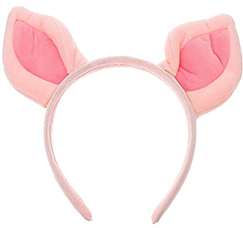Sewroro Plüschtierohren Und Hörner Stirnband Schweineohren Kopfbedeckung Haarreifen Ausgefallenes Tier Cosplay Rosa Schweinehaarband Für Halloween-Kostüm