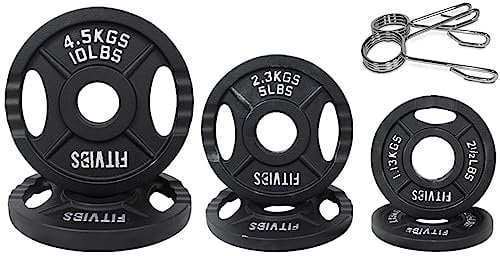 Signature Fitness Olympic 2-Inch Cast Iron Plate Weight Plate for Strength Training and Weightlifting, Two Hole Style, 35LB Set