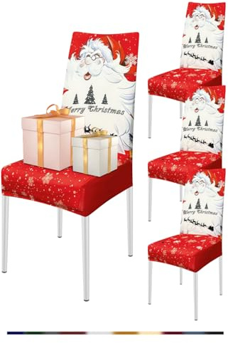 FIGOOO Stuhlhussen Weihnachten 4er Set Stretch Stuhlhussen für Esszimmerstühle Elastisch Moderne Universal Xmas Stuhlbezug für Weihnachtstag Party Festlich(Der Weihnachtsmann,4er Set)