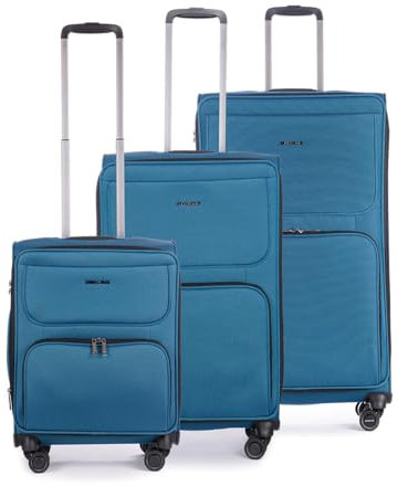 Stratic Bendigo Light+ Kofferset 3-teilig Koffer Weichschale Reisekoffer Trolley Handgepäck, 4 Rollen, TSA Kofferschloss, erweiterbar, S,M,L, Petrol