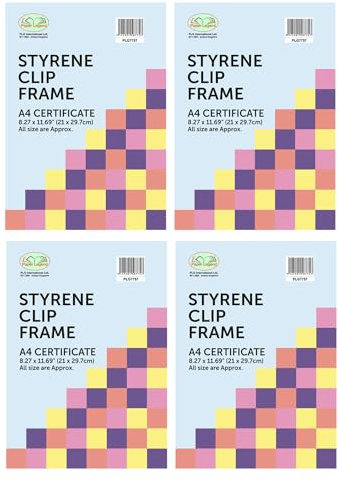 Pack of 4 / A4 Clip Frame Clear Plastic Styrene Front Frameless Frames Clip Frames for A4 Certificate/Poster Photo Frames Classic Wall Mountable (21 X 29.7 CM)